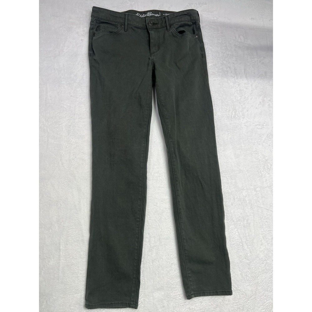 Eddie Bauer Womens Jeans Straight Slightly Curvy Denim Green Stretch Petite- 8